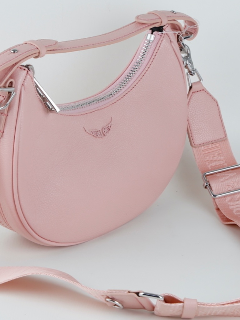 Zadig & Voltaire Moonrock Bag Leather Crescent Crossbody Pink Cosy Wings Logo